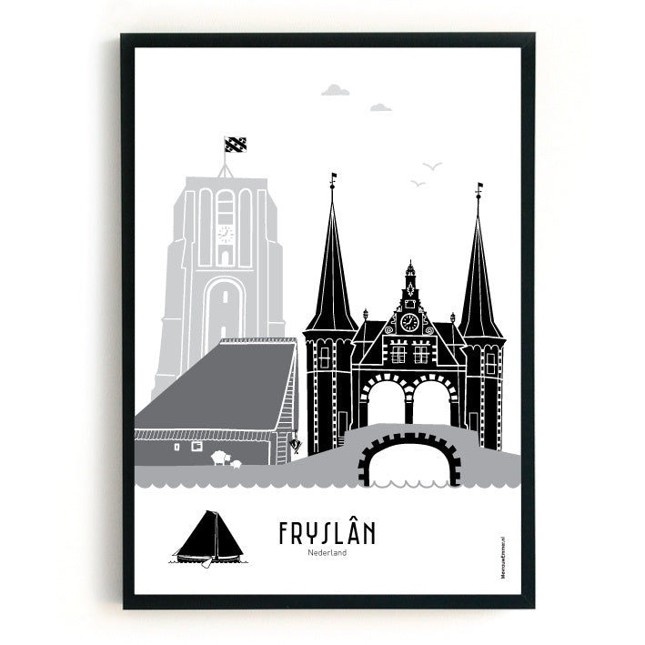 Poster Friesland black-white-grey - A4 | A3