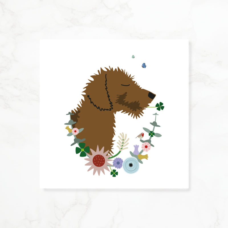 Greeting card dachshund Frits - Flower wreath