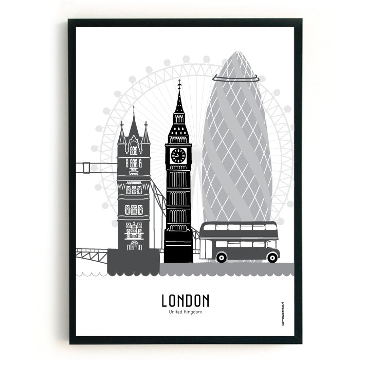 Poster London black-white-grey - A4