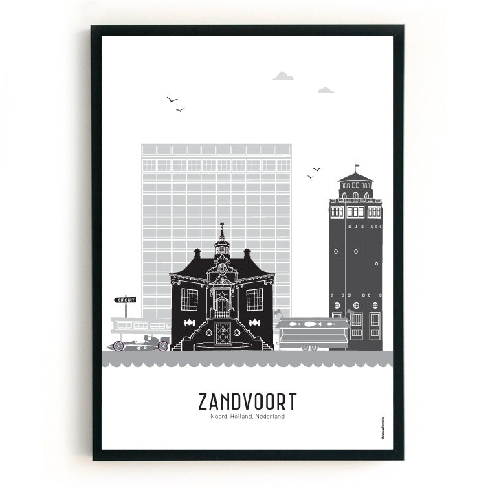 Poster Zandvoort zwart-wit-grijs  - A3