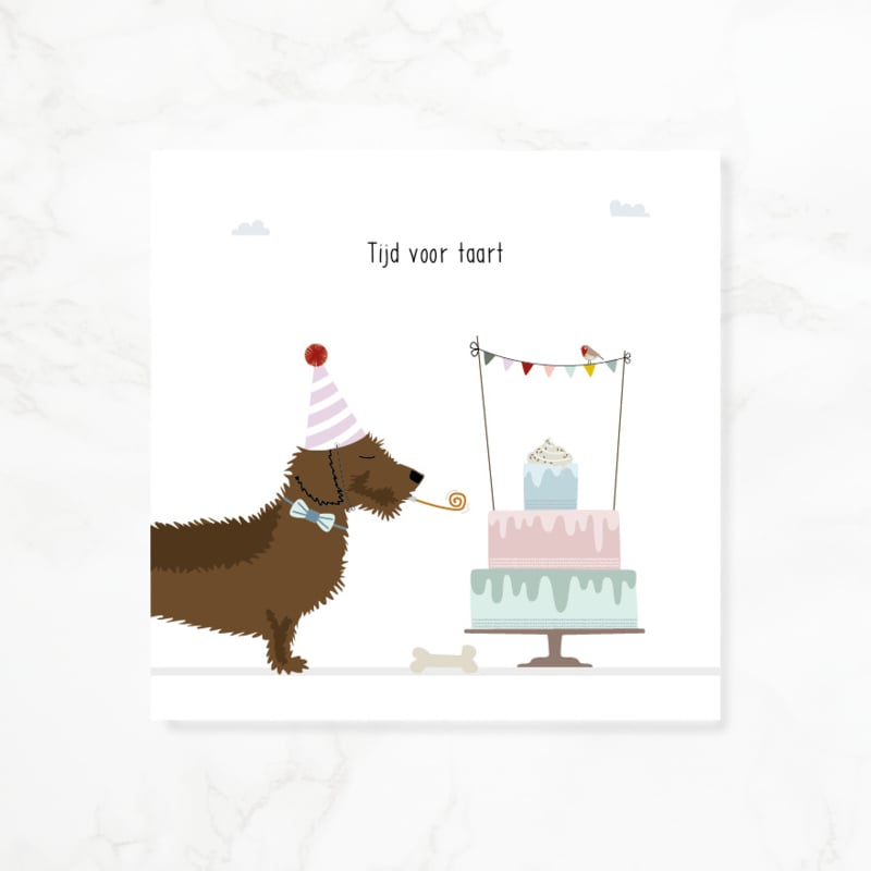 Greeting card dachshund Frits - Time for cake