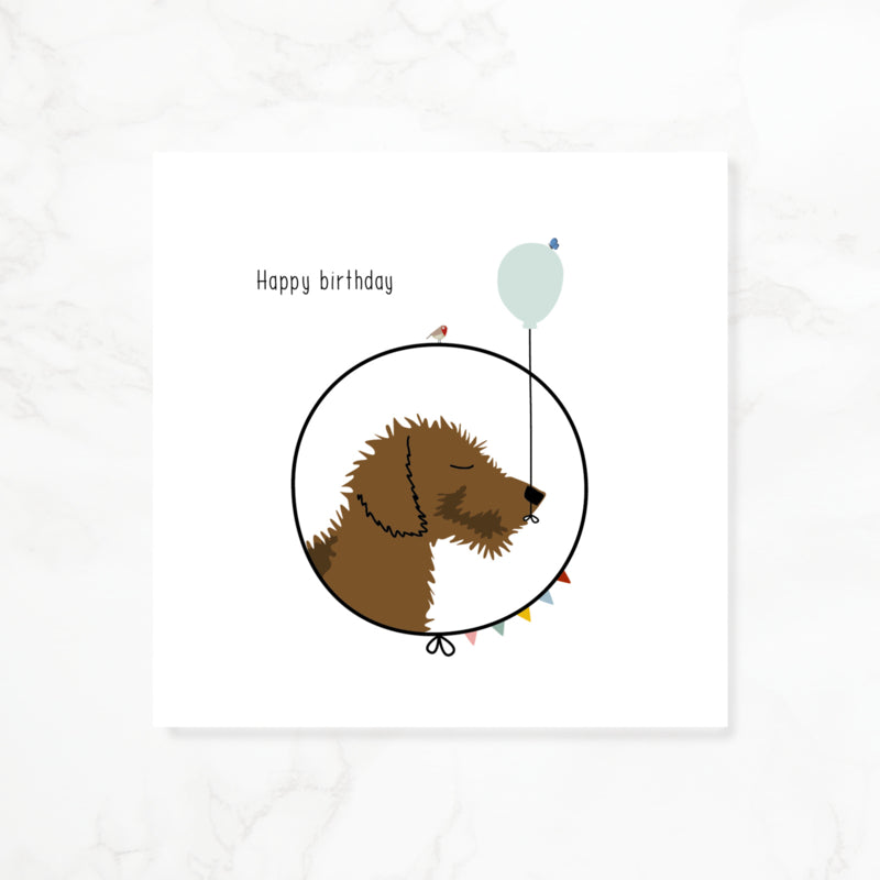 Greeting card dachshund Frits - Happy birthday (balloon)