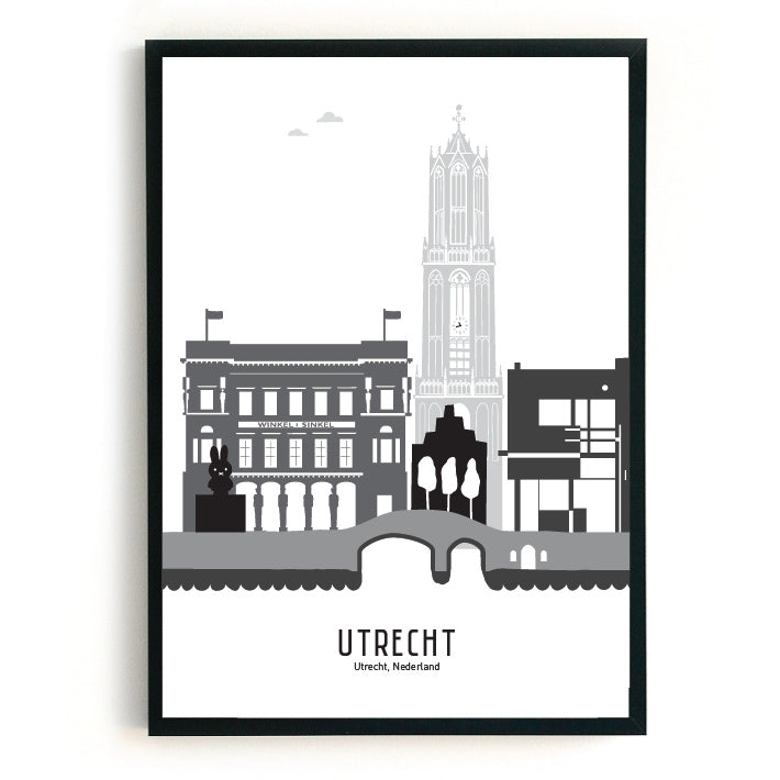 Poster Utrecht black-white-gray - A3