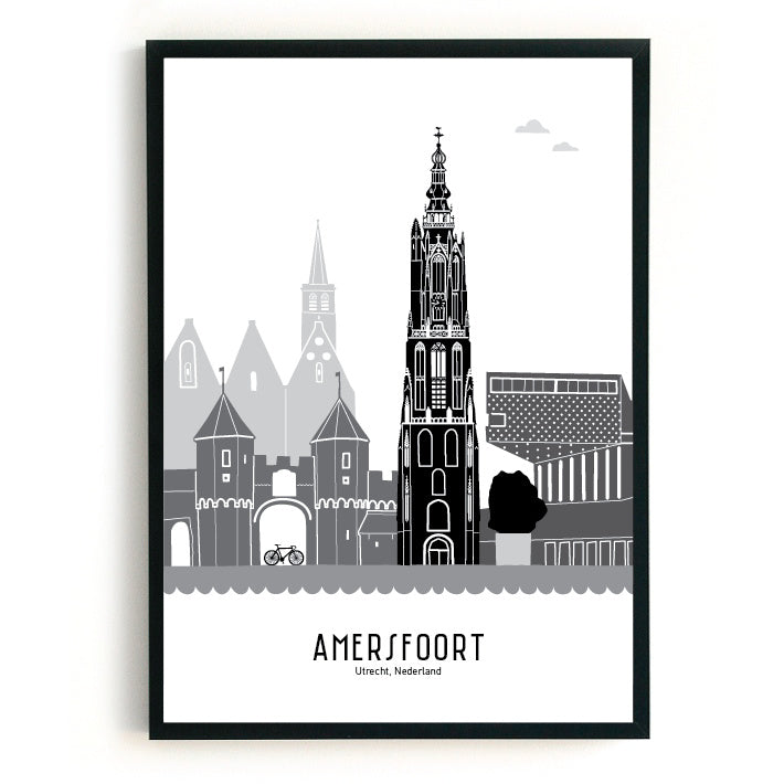 Poster Amersfoort zwart-wit-grijs - A3