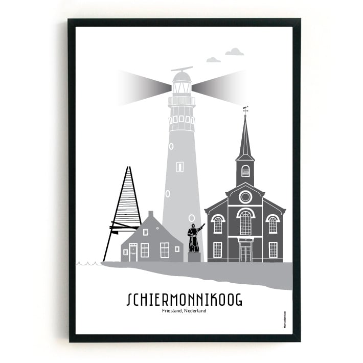 Poster Schiermonnikoog zwart-wit-grijs  - A4 | A3