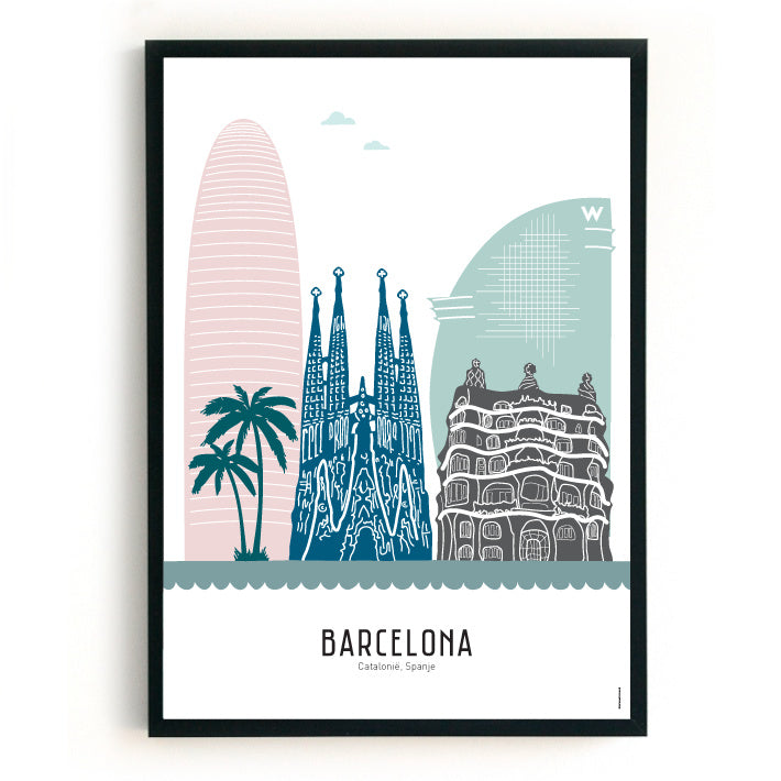 Poster Barcelona in color - A4