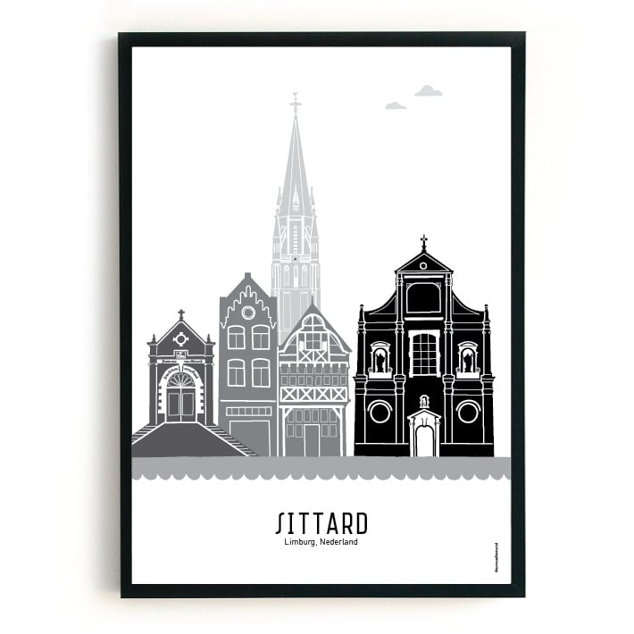 Poster Sittard zwart-wit-grijs  - A4 | A3