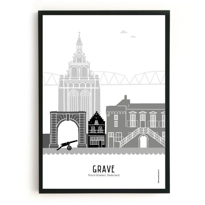 Poster Grave zwart-wit-grijs  - A4