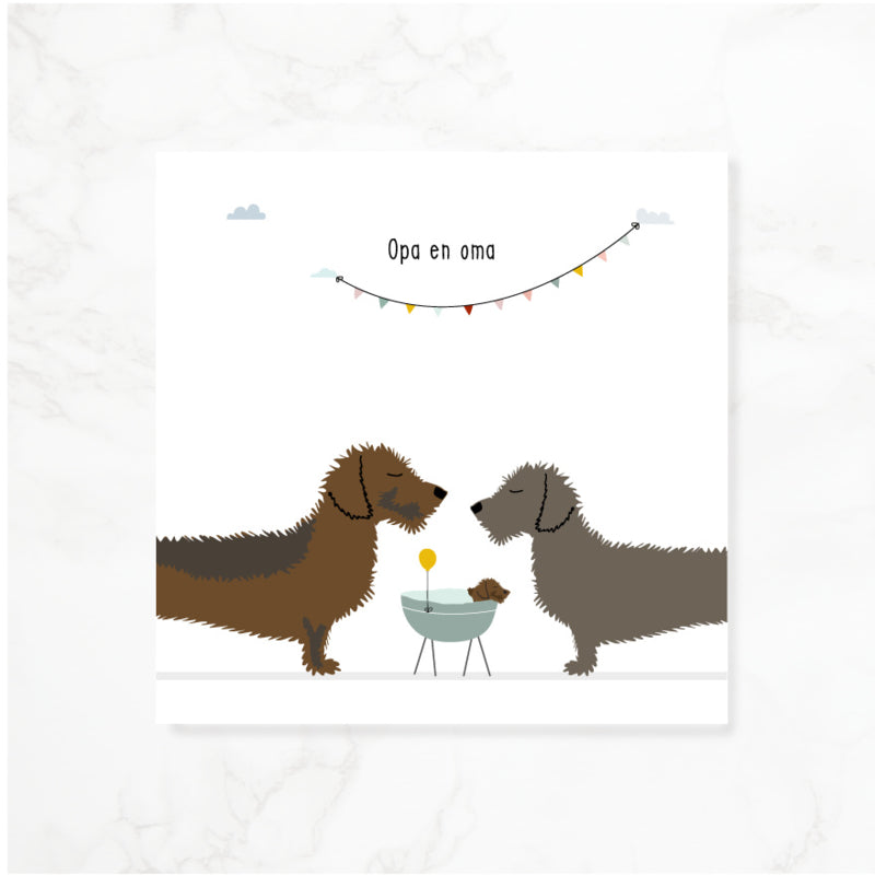 Greeting card dachshund Frits - Grandpa and grandma