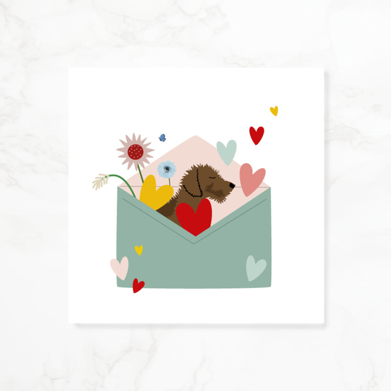 Greeting card dachshund Frits - Envelope full of love