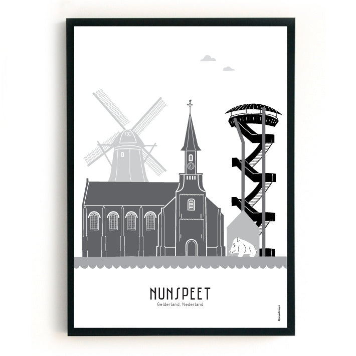 Poster Nunspeet black-white-grey - A4 | A3