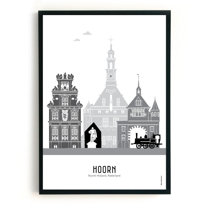 Poster Hoorn zwart-wit-grijs  - A4 | A3