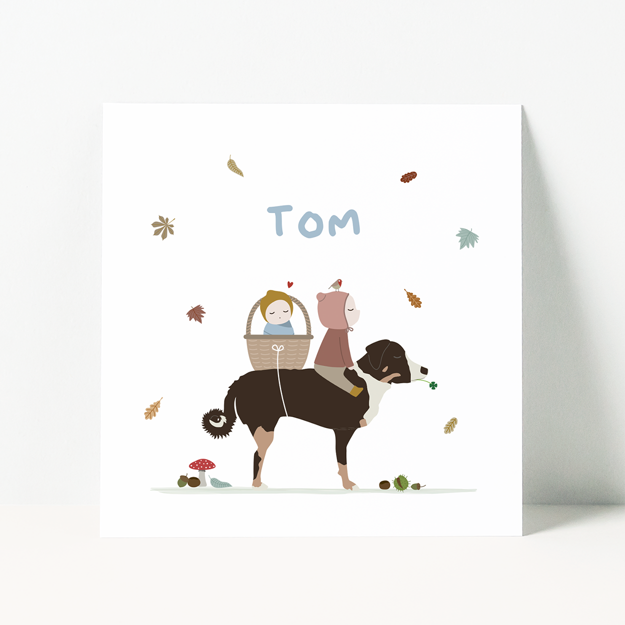 geboortekaartje op maat met teckel hond en baby illustratie