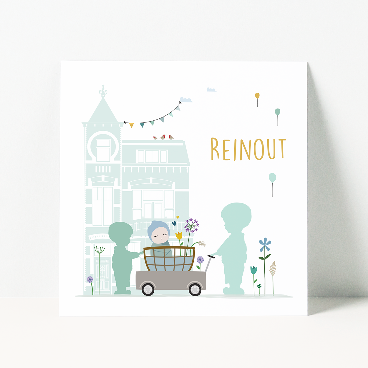 geboortekaartje op maat met huis en grote broer illustratie