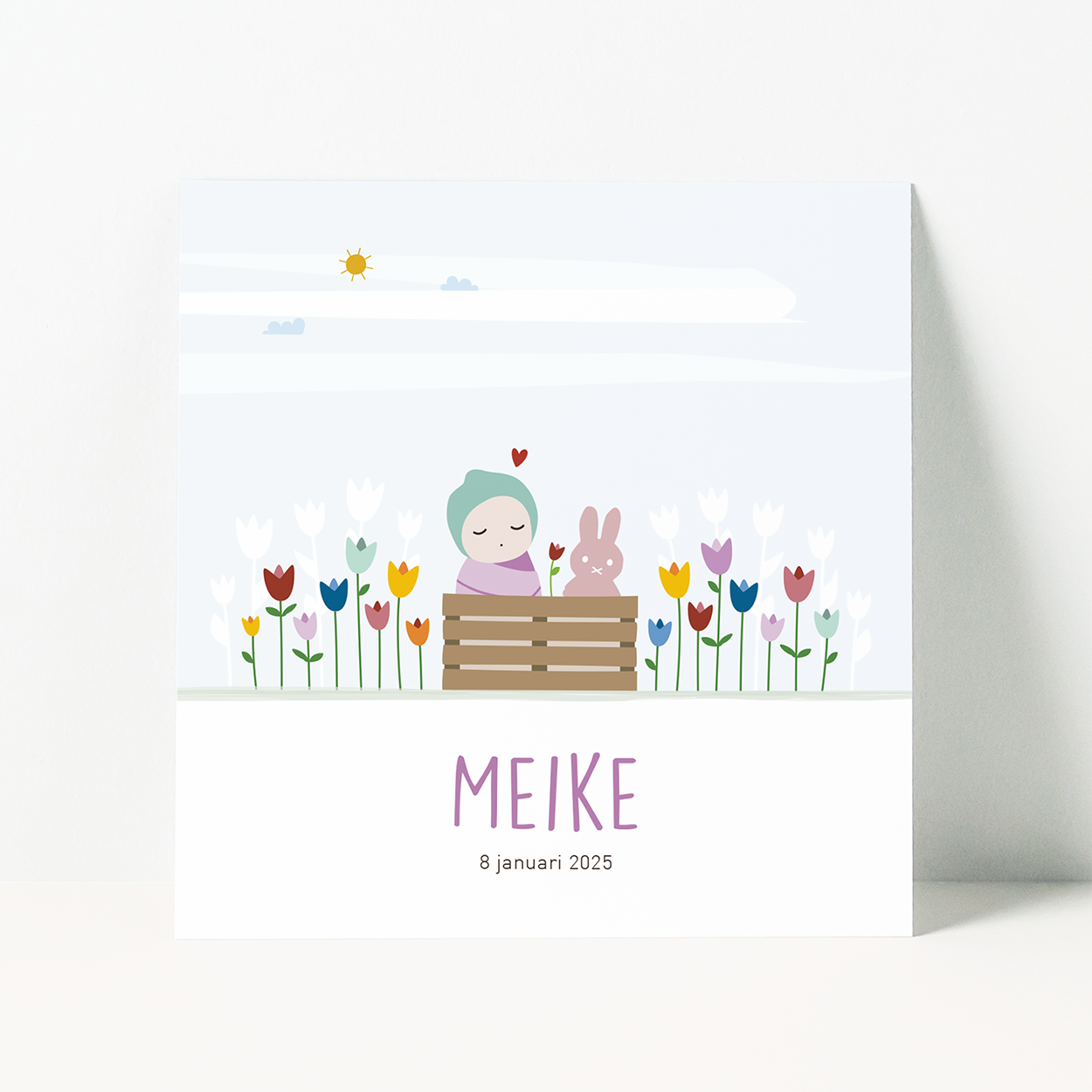 geboortekaartje op maat met tulpen en baby illustratie