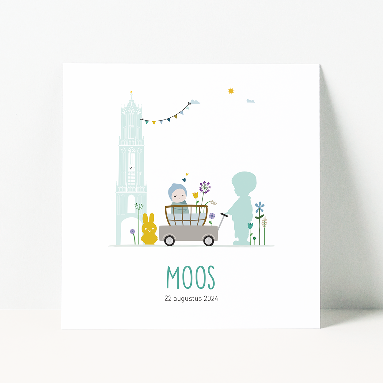 geboortekaartje op maat met Utrecht Domtoren illustratie met Nijntje en grote broer