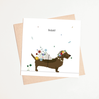 Greeting card dachshund Frits - Say it with flowers...Thank you!