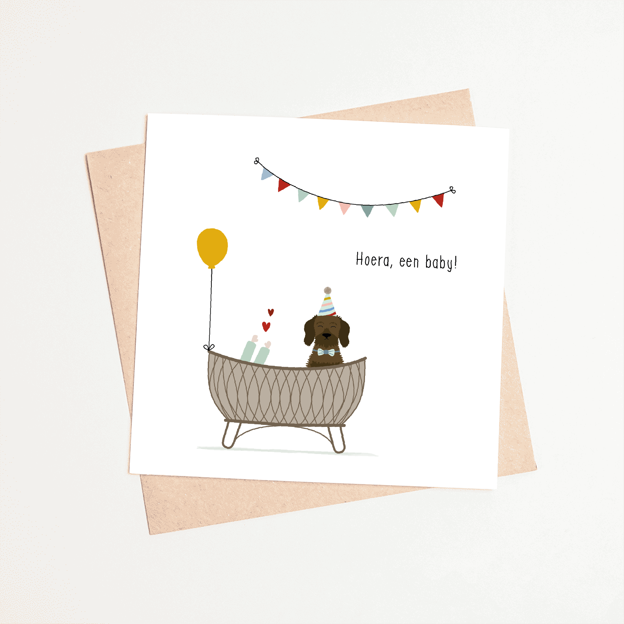 Greeting card dachshund Frits - Hooray, a baby!