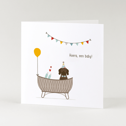 Greeting card dachshund Frits - Hooray, a baby!