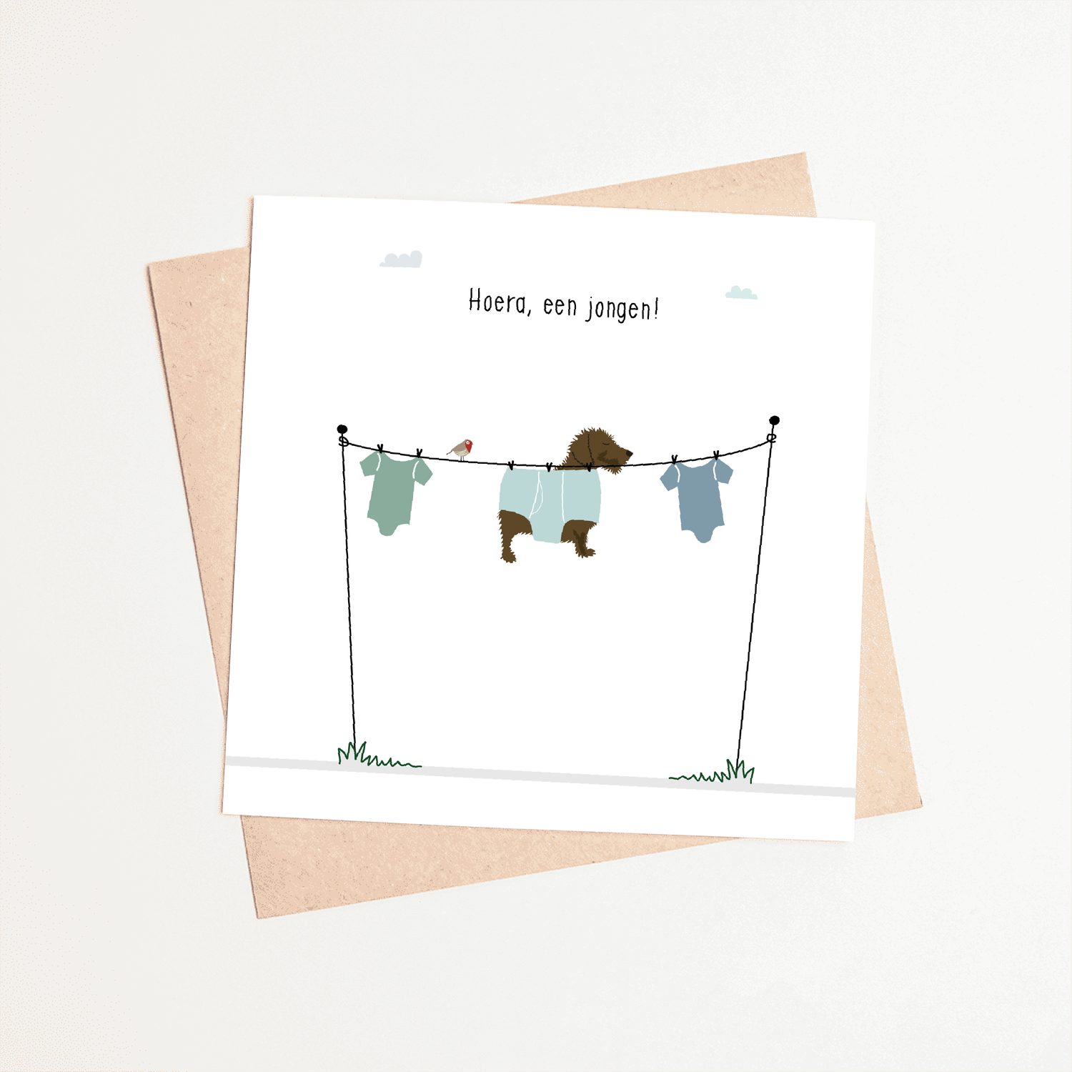 Greeting card dachshund Frits - Hooray, a boy!