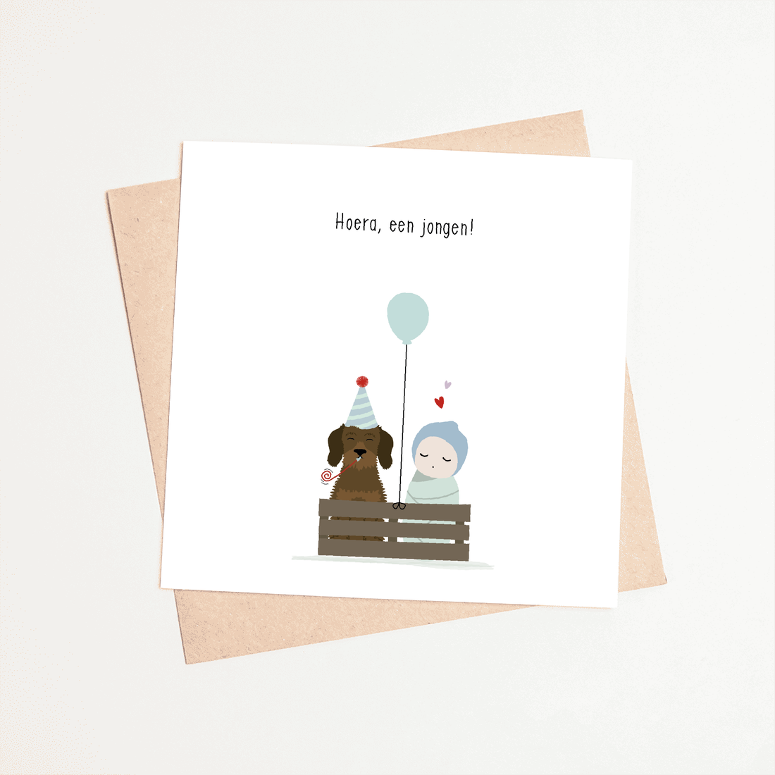 Greeting card dachshund Frits - Hooray, a boy! (together in a box)