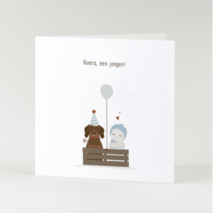 Greeting card dachshund Frits - Hooray, a boy! (together in a box)