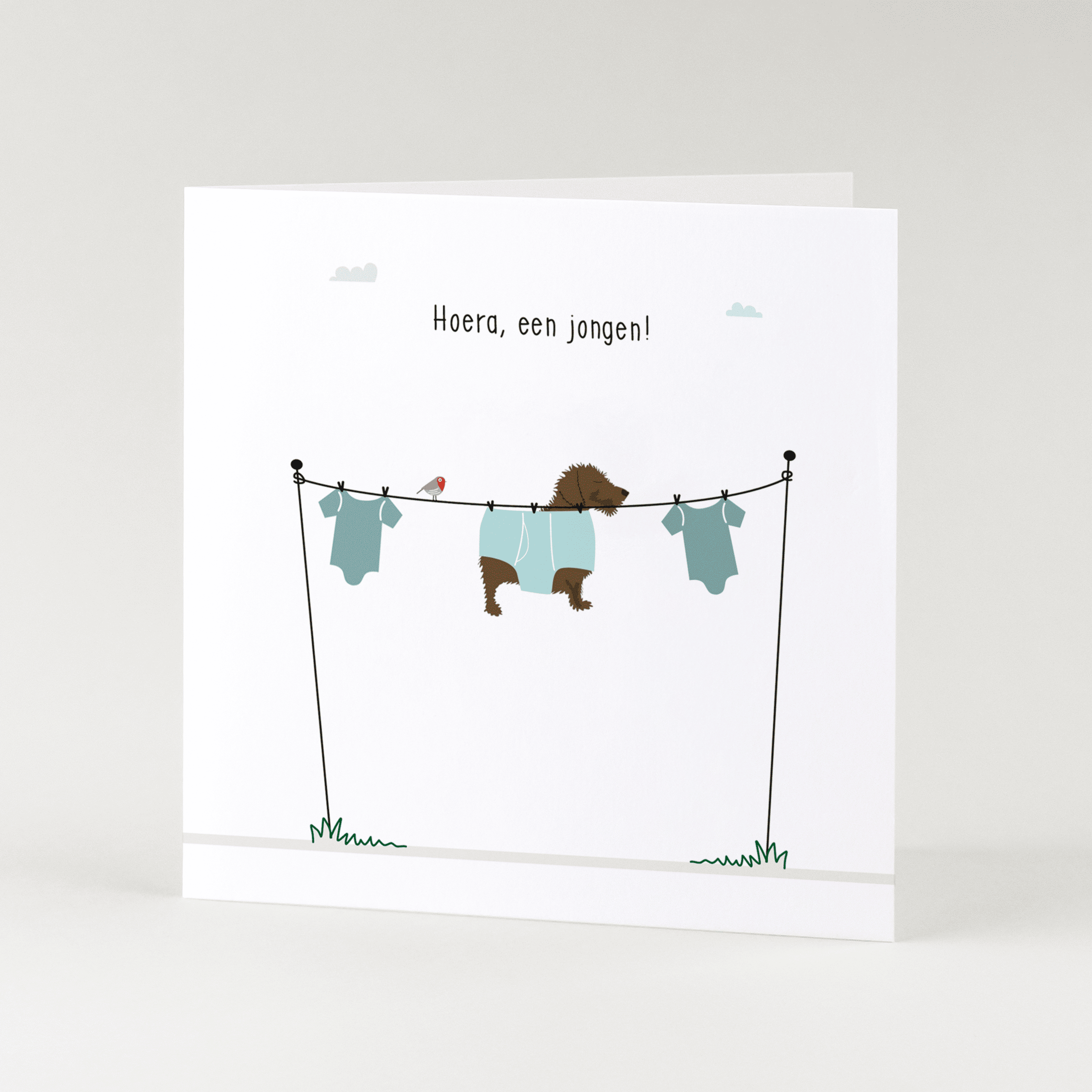 Greeting card dachshund Frits - Hooray, a boy!