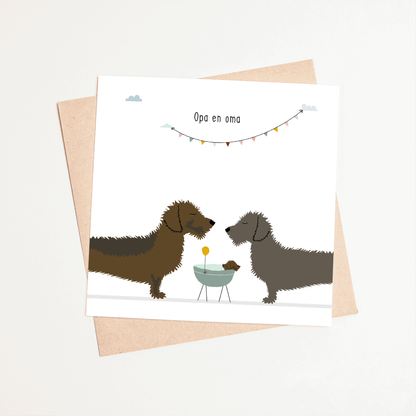 Greeting card dachshund Frits - Grandpa and grandma