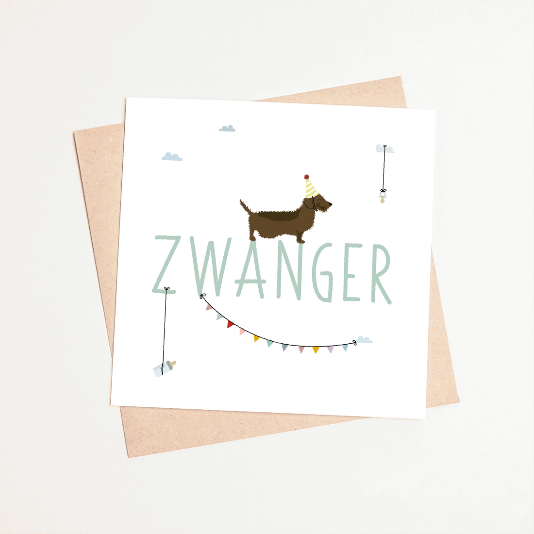 Greeting card dachshund Frits - Pregnant (letters)