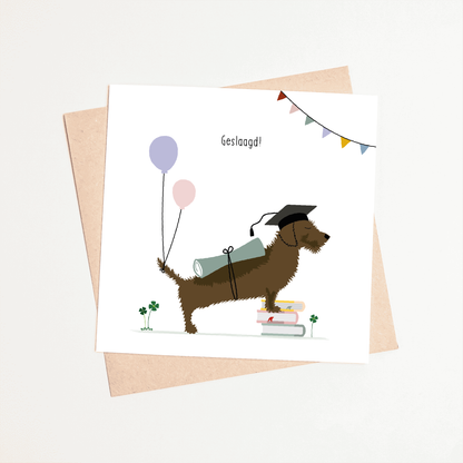 Greeting card dachshund Frits - Passed! (books)