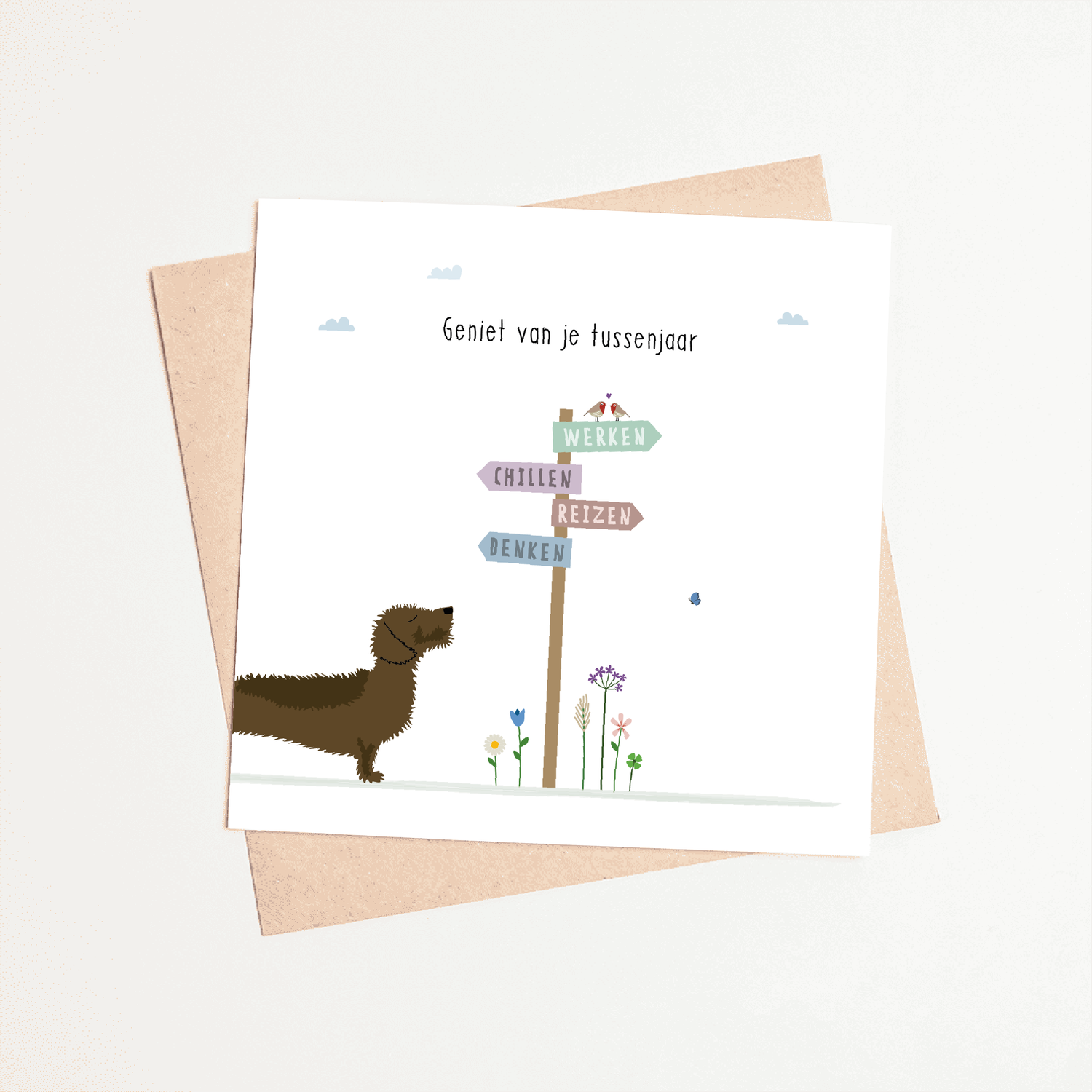 Greeting card dachshund Frits - Enjoy your gap year