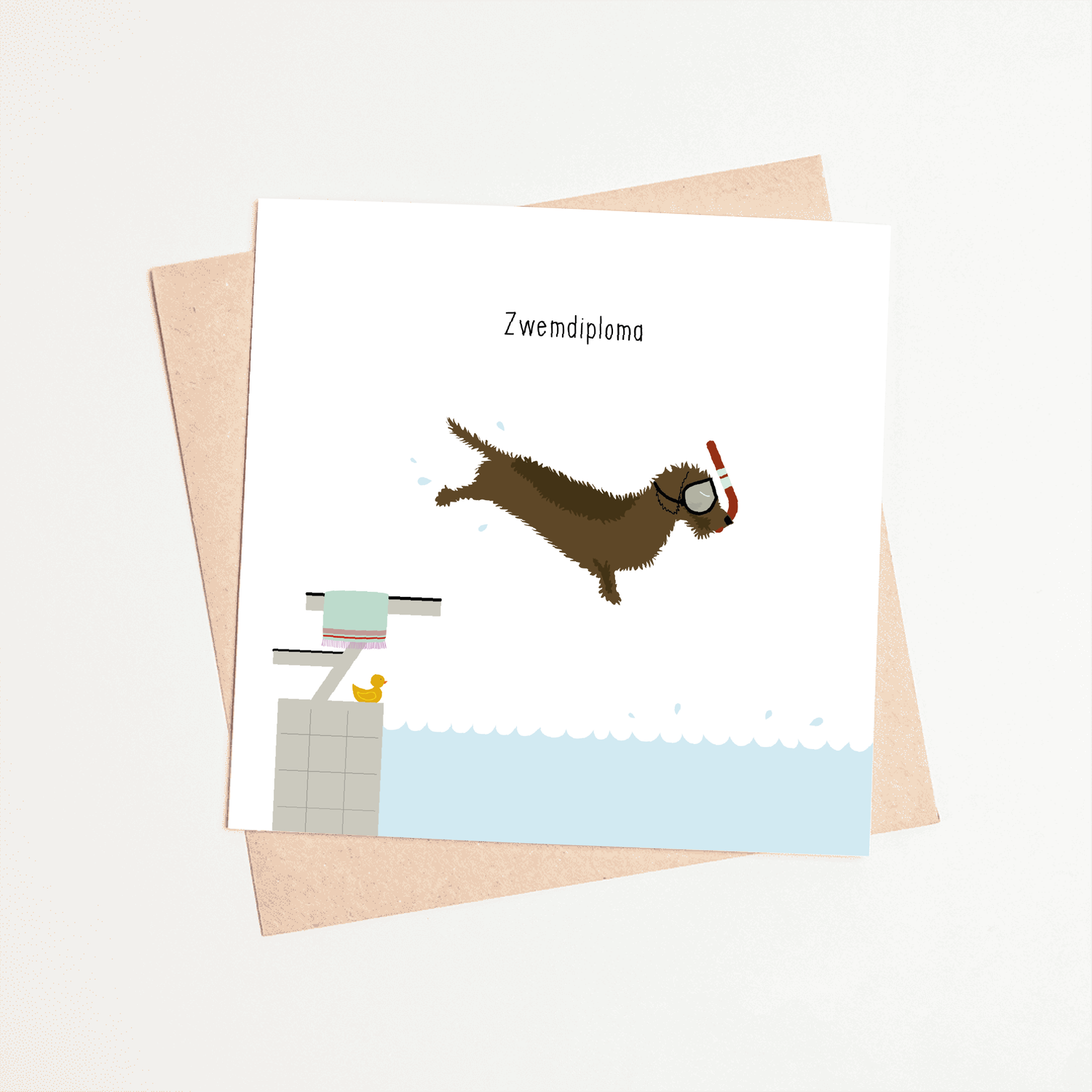 Greeting card dachshund Frits - Swimming diploma