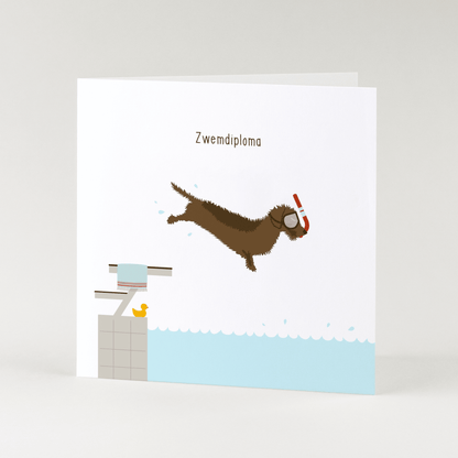 Greeting card dachshund Frits - Swimming diploma