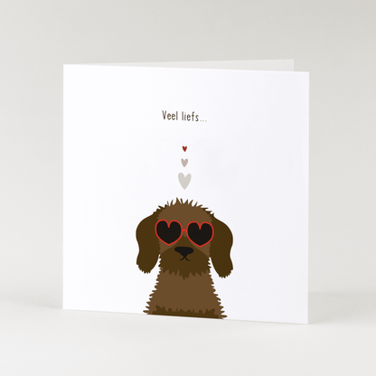 Greeting card dachshund Frits - Lots of love... (glasses)