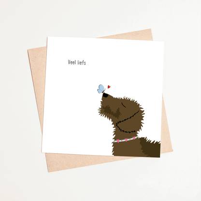 Greeting card dachshund Frits - Lots of love (butterfly on nose)