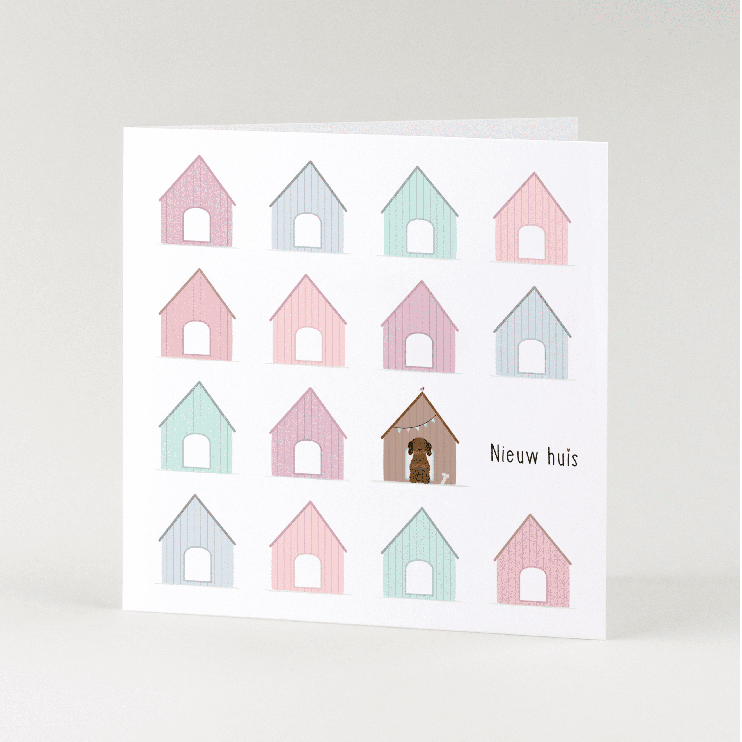 Greeting card dachshund Frits - New house (houses)