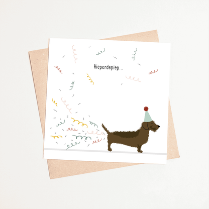 Greeting card dachshund Frits - Hip hip hooray...