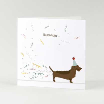 Greeting card dachshund Frits - Hip hip hooray...