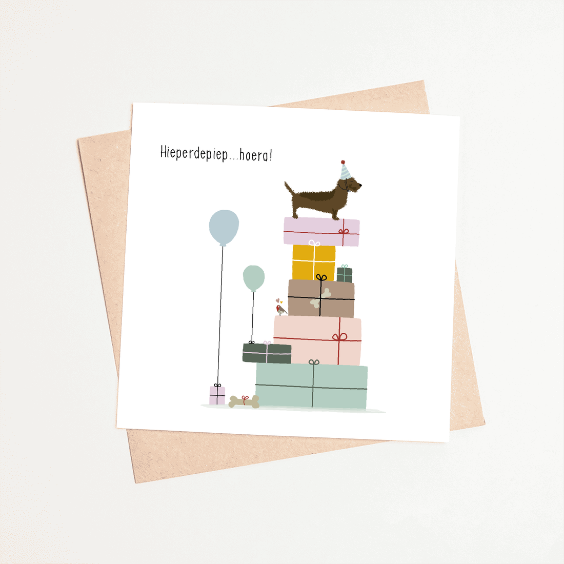 Greeting card dachshund Frits - Hip hip hooray!