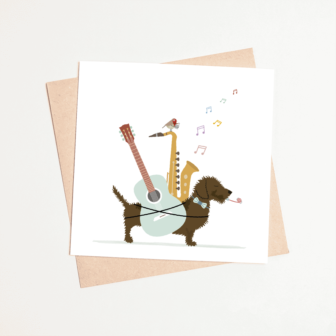 Greeting card dachshund Frits - Maestro....music!