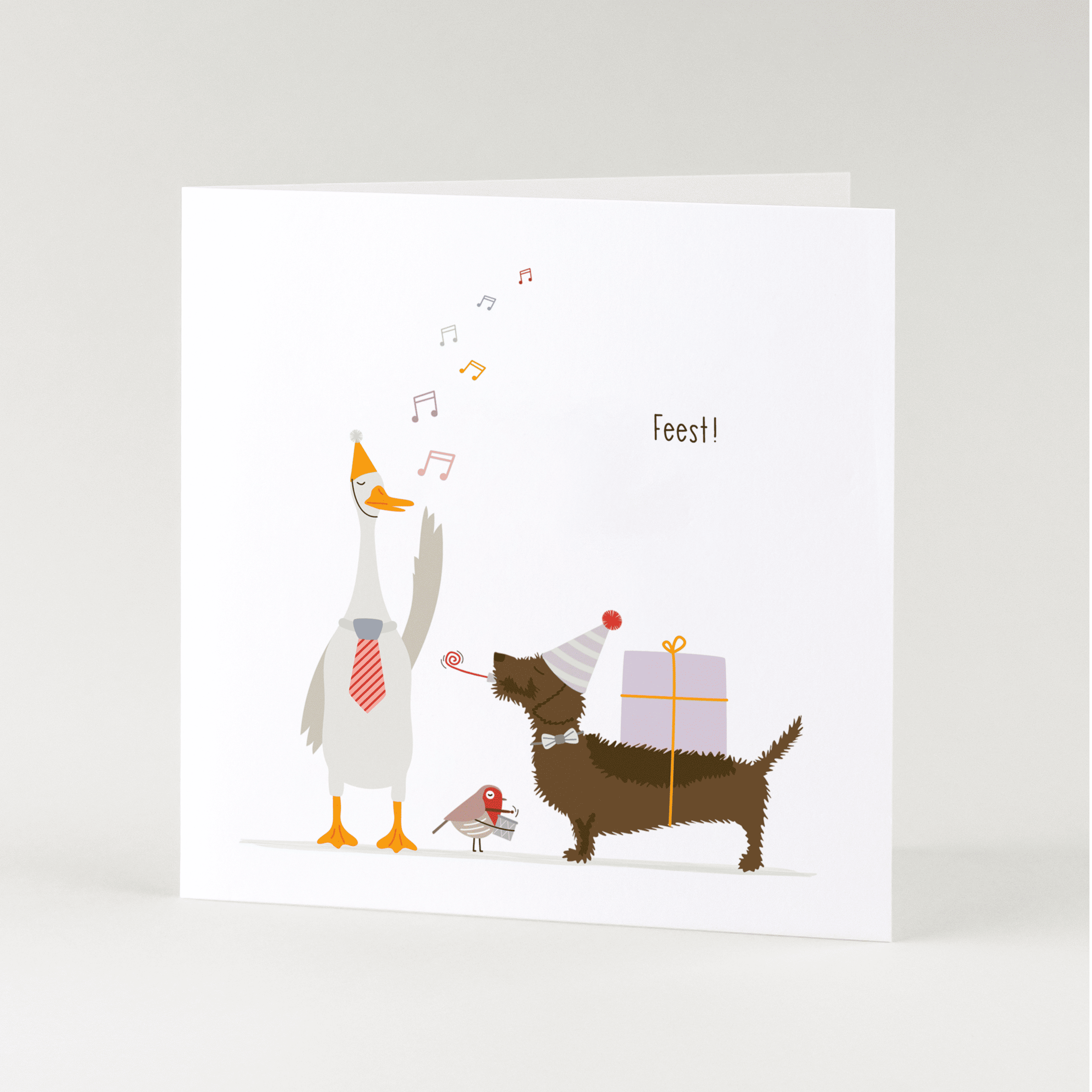 Greeting card dachshund Frits - Party! (with friends)