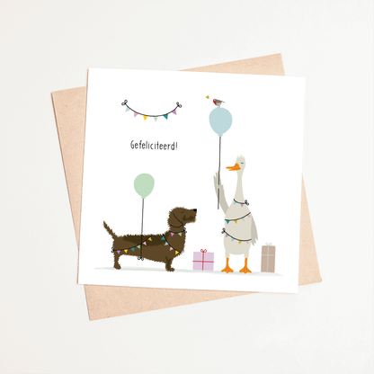 Greeting card dachshund Frits - Congratulations! (party animals) 