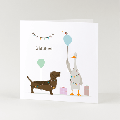 Greeting card dachshund Frits - Congratulations! (party animals) 