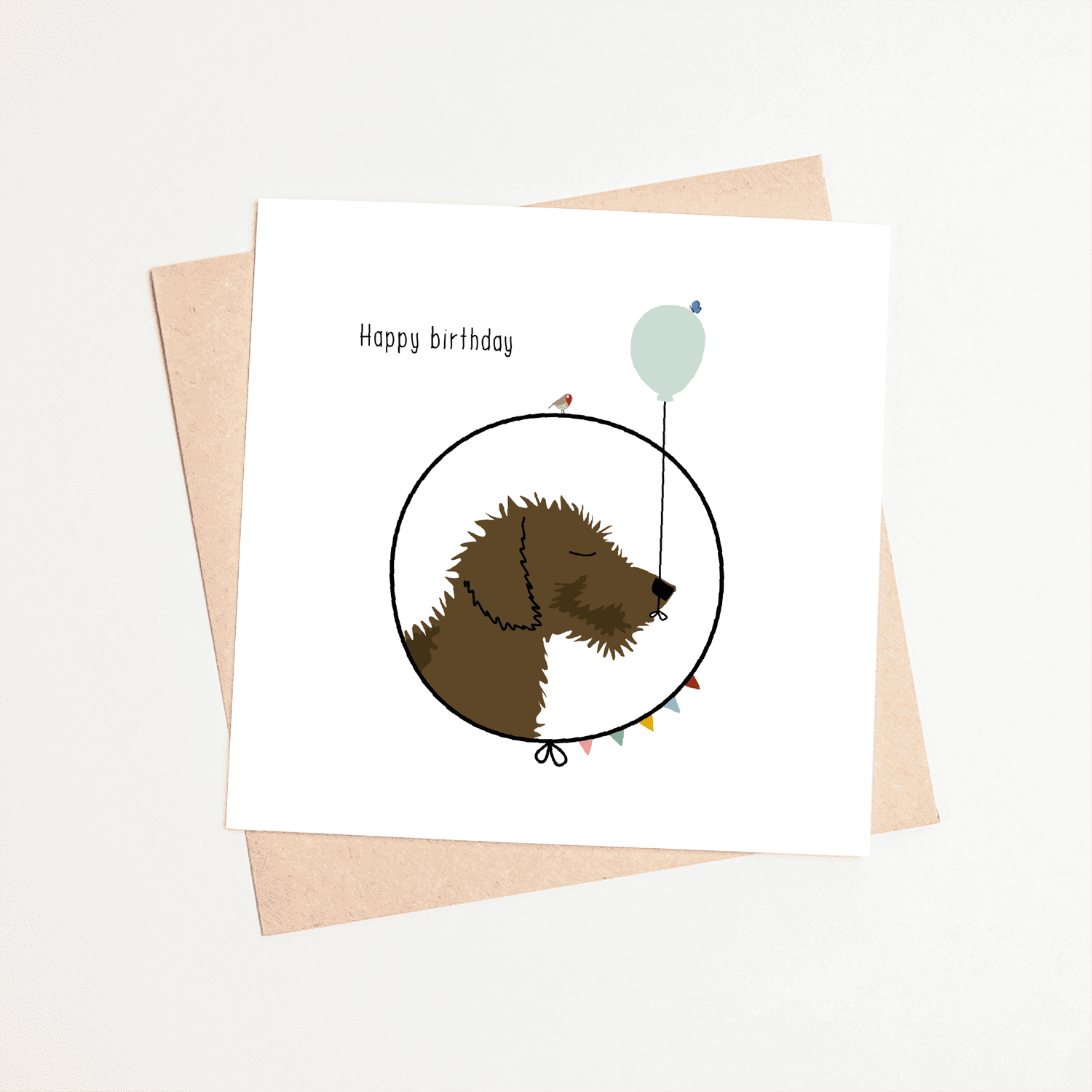 Greeting card dachshund Frits - Happy birthday (balloon)