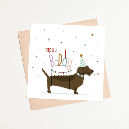 Greeting card dachshund Frits - Happy B-day (circus dog)