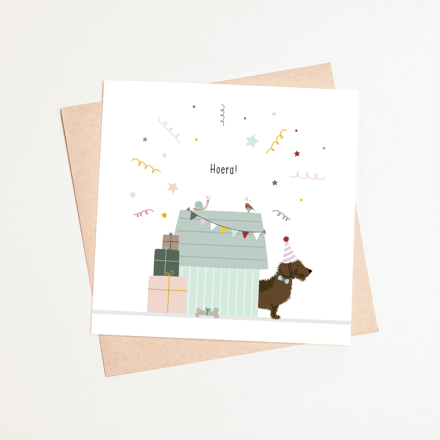 Greeting card dachshund Frits - Hooray! (dog&