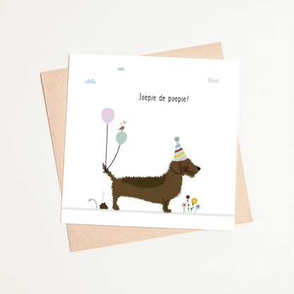 Greeting card dachshund Frits - Yay, the poo!