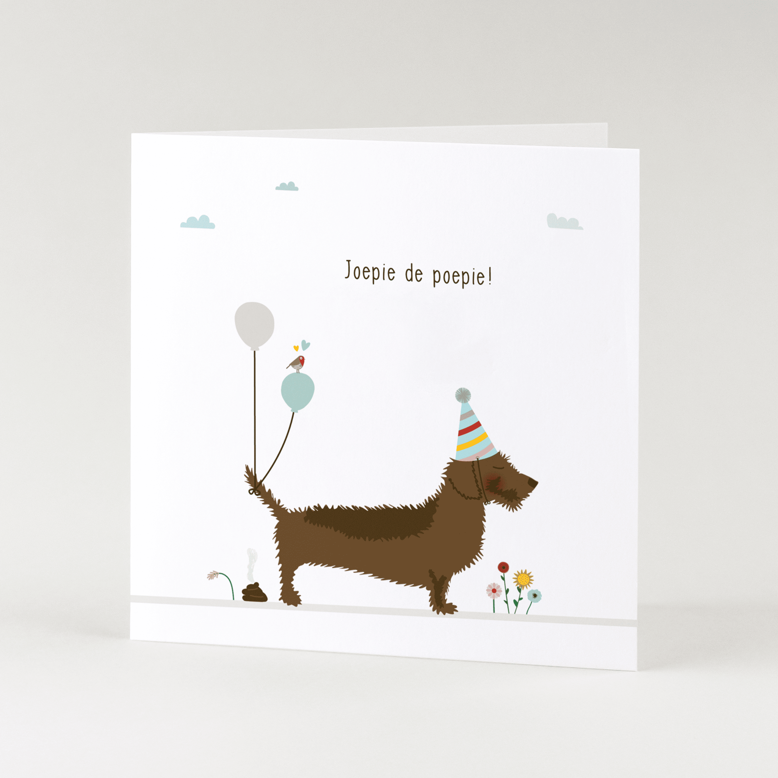 Greeting card dachshund Frits - Yay, the poo!