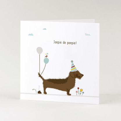 Greeting card dachshund Frits - Yay, the poo!