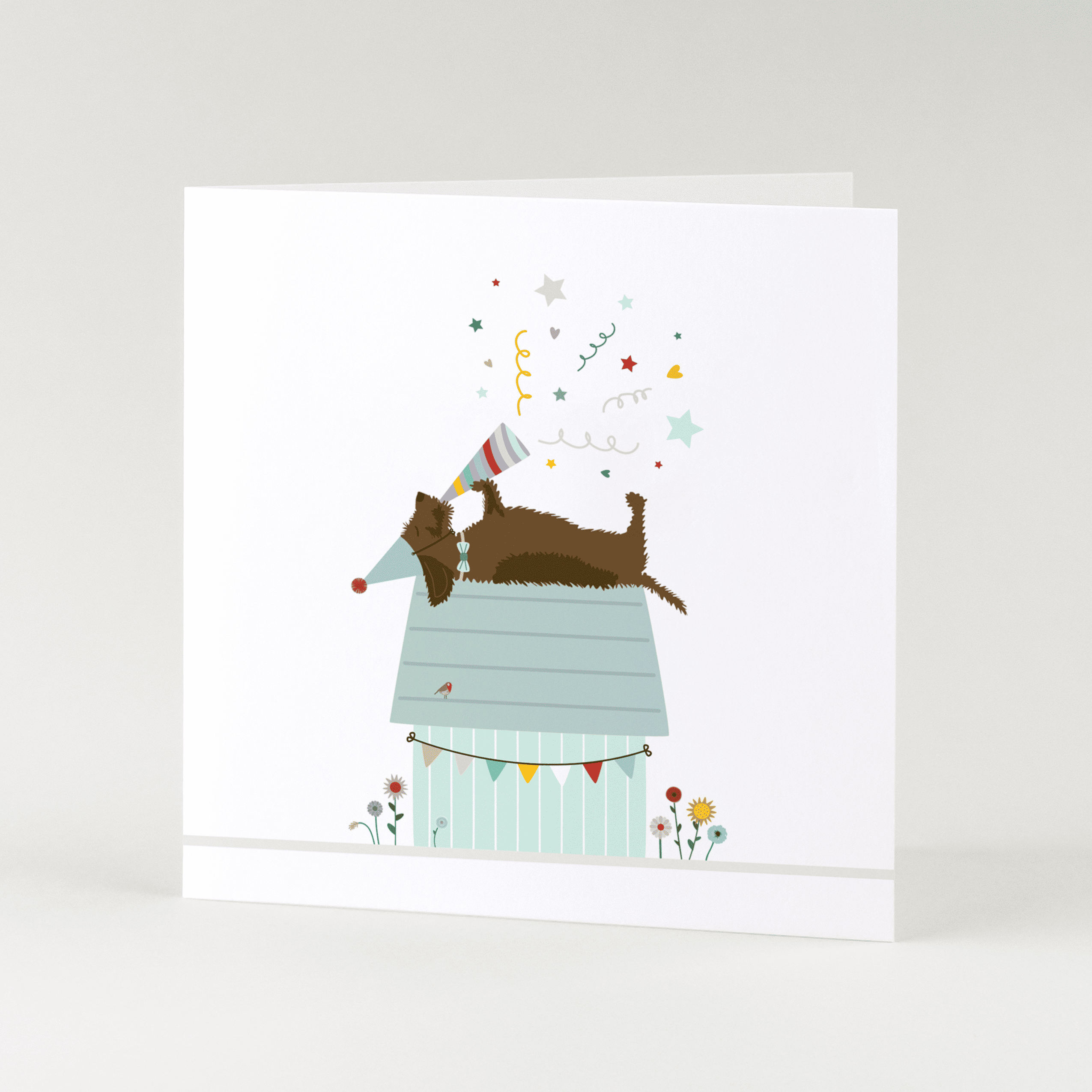 Greeting card dachshund Frits - Rooftop party!